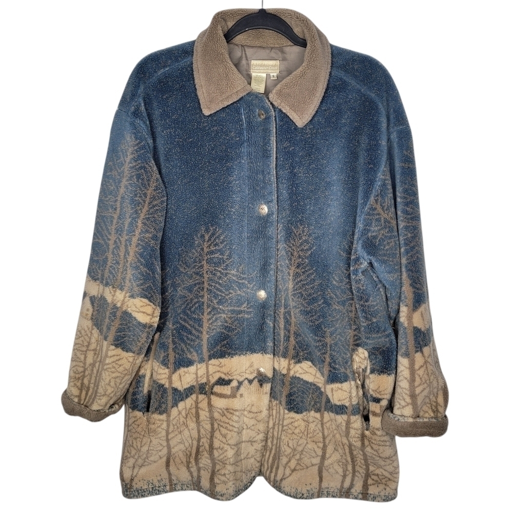 Vintage 90s Coldwater Creek Woods Landscape Forest Snow Winter Fleece Jacket S